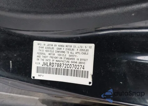 2002 Honda Cr-V Ex from USA, damaged, VIN JHLRD78872C070274